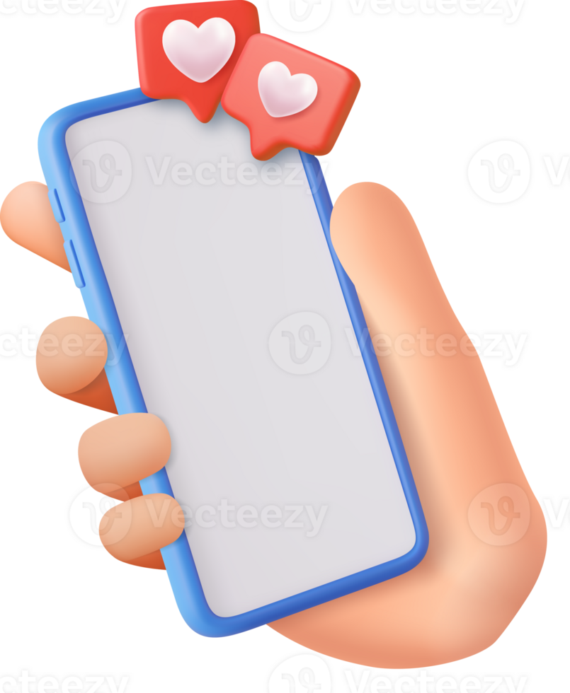 3D Like Icon with Heart and Smartphone png