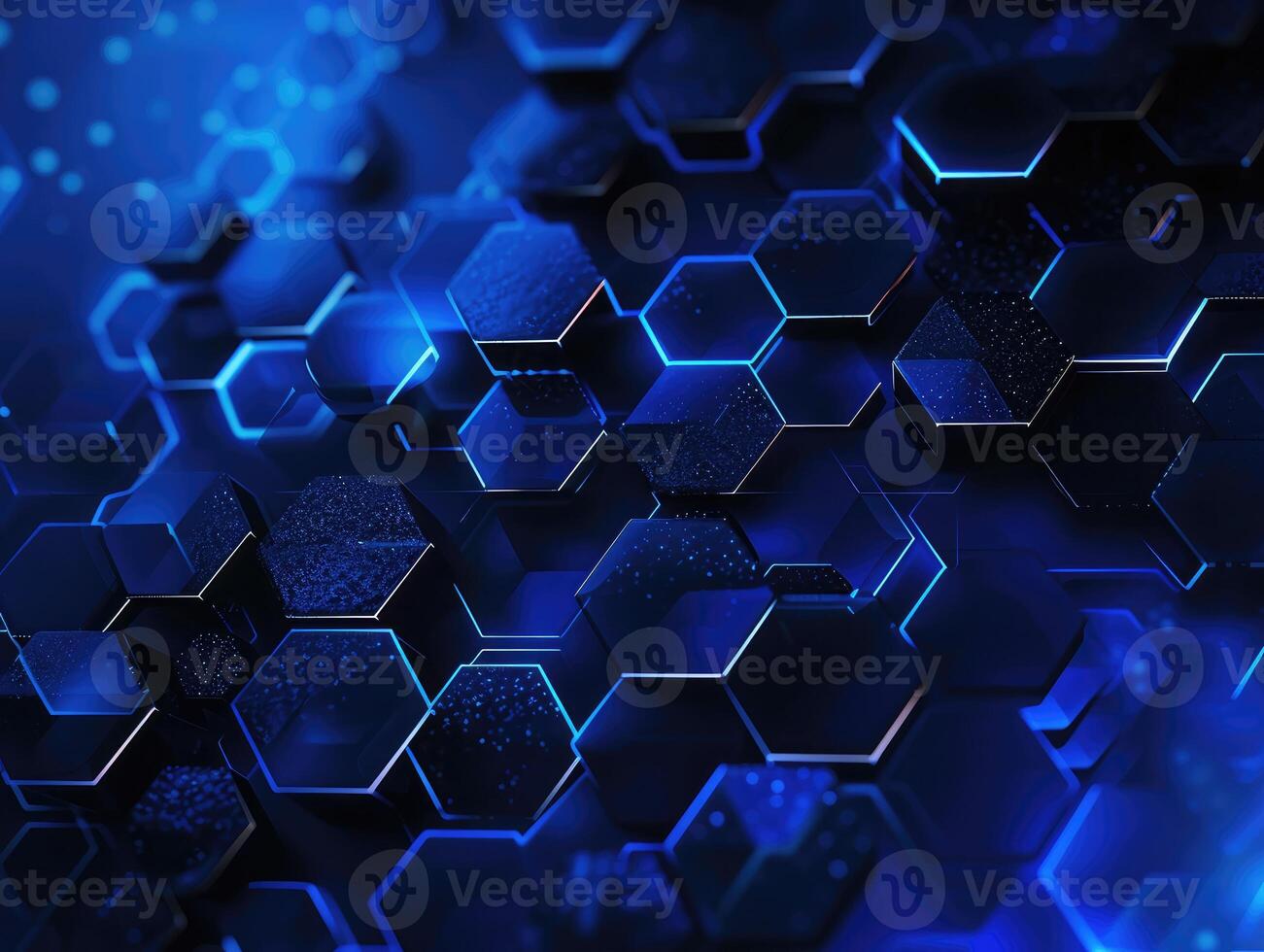 AI generated Top veiw Abstract blue technology hexagonal background photo