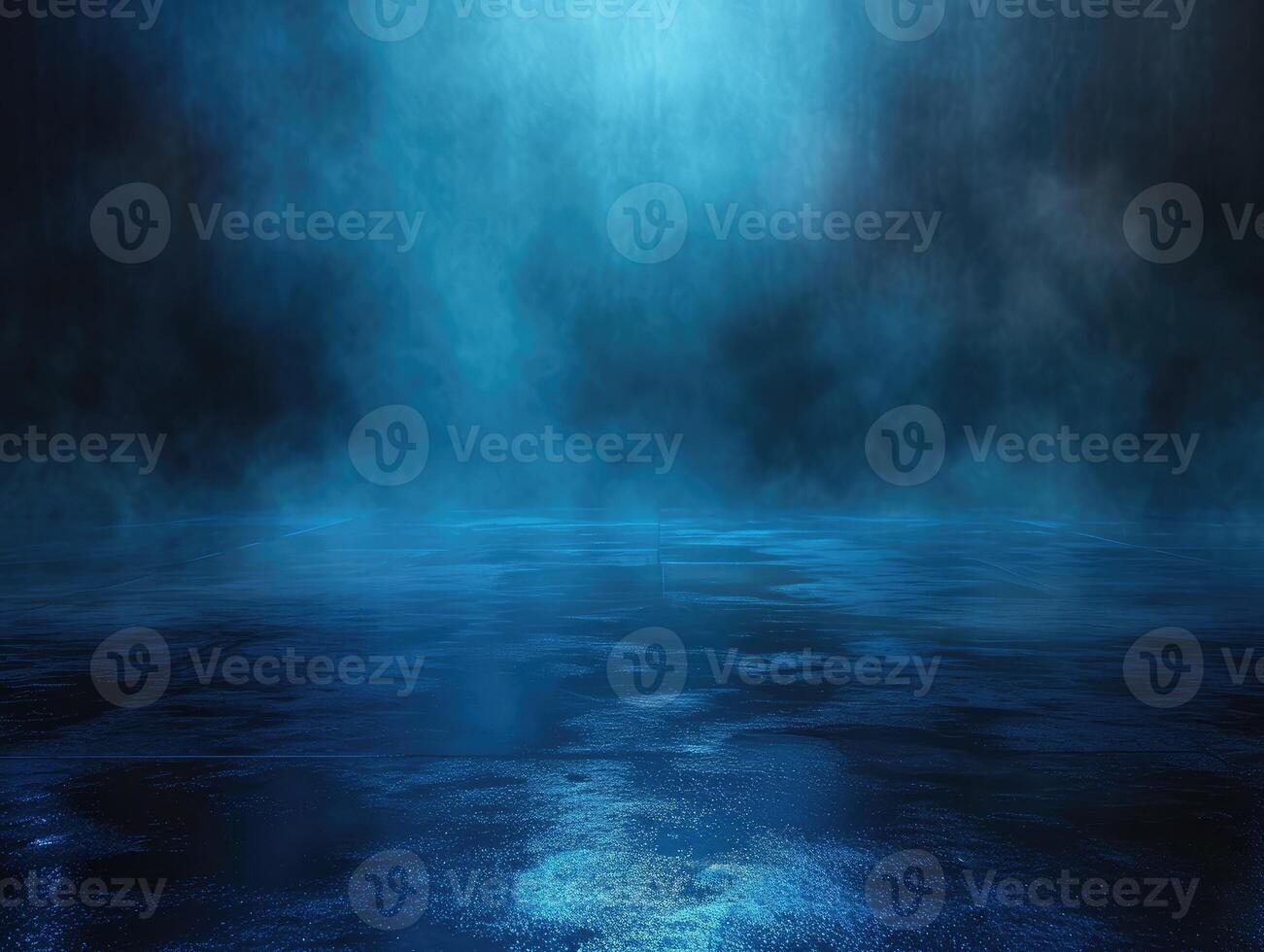 AI generated Dark empty scene, blue neon searchlight light, wet asphalt, smoke, night view, rays photo