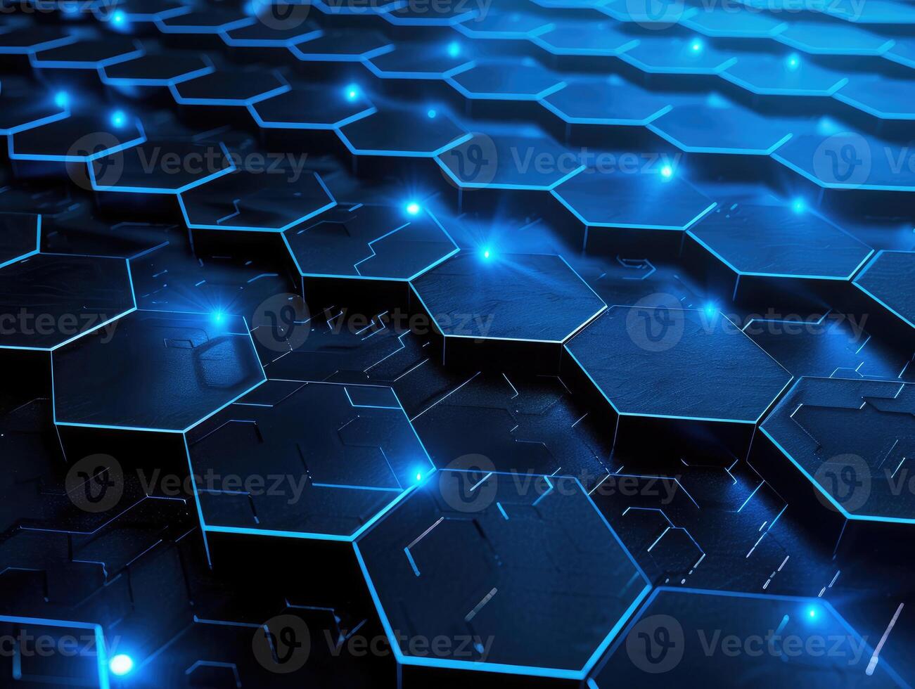 AI generated Top veiw Abstract blue technology hexagonal background photo