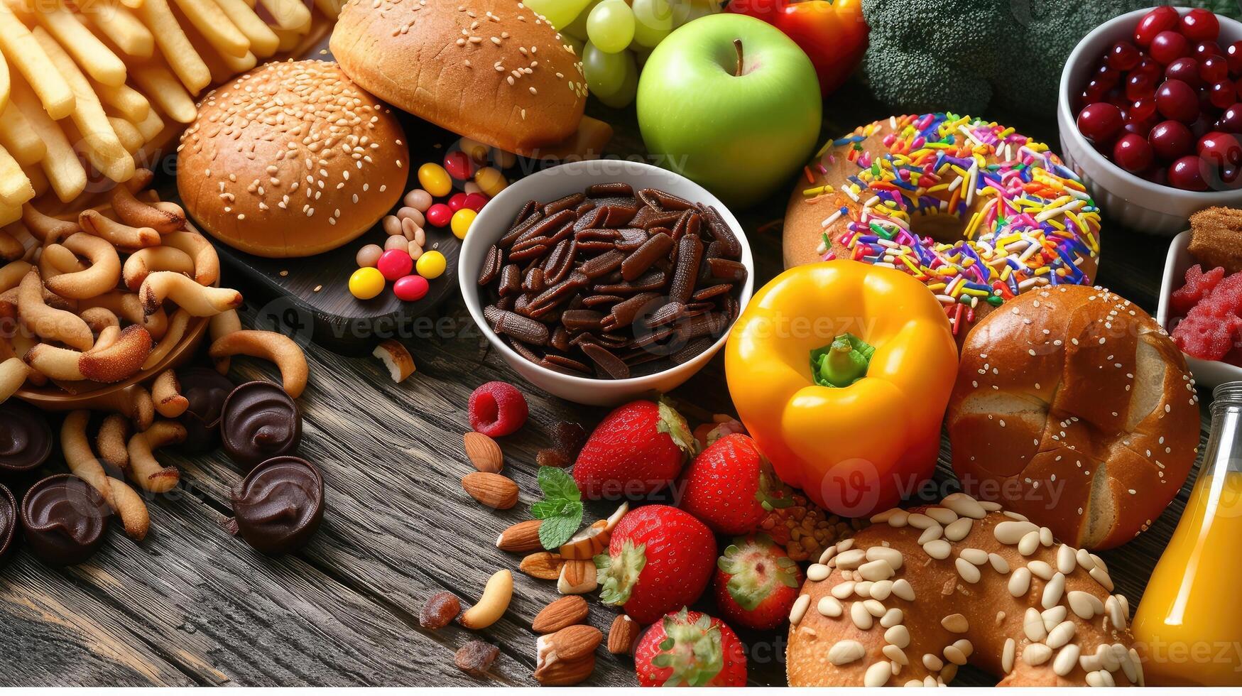 AI generated Selection of food that is bad for your health photo