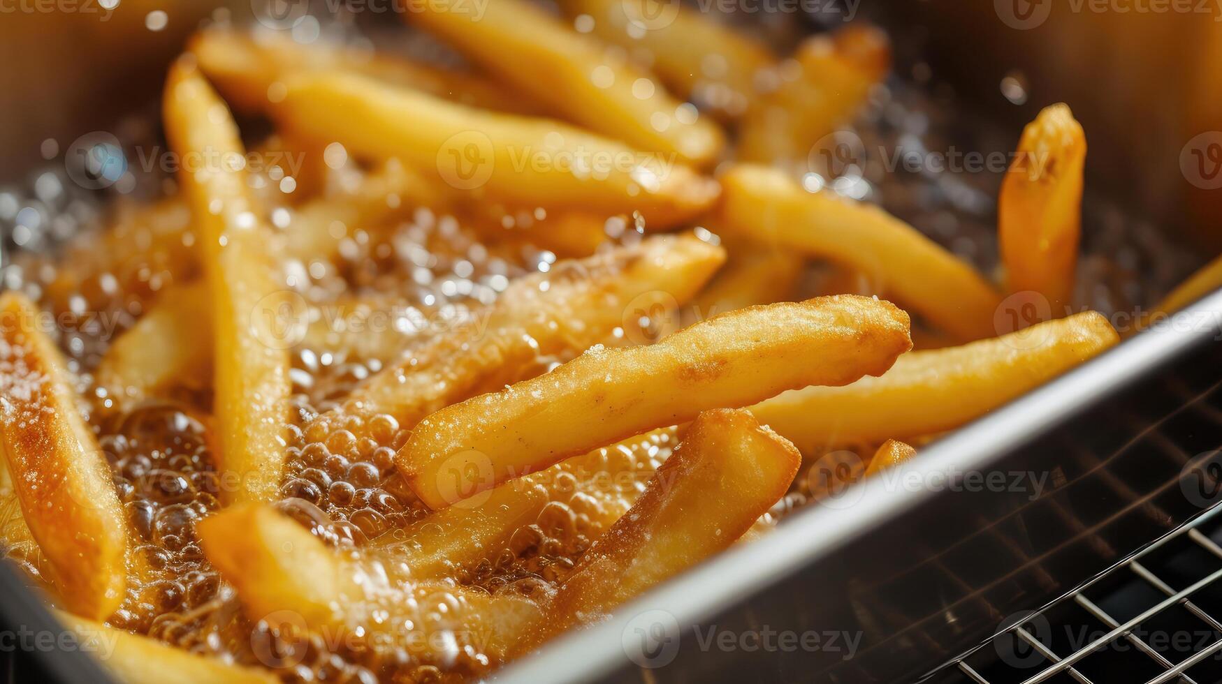 ai generado Cocinando francés papas fritas en el profundo freidora, crujiente papas fritas, basura comida concep foto