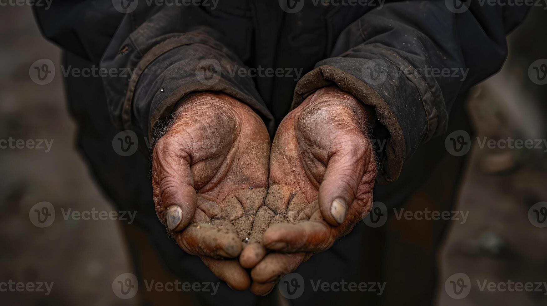 AI generated hands of beggar begging for money photo