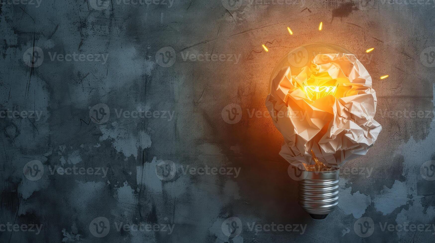 AI generated Inspiration concept crumpled paper light bulb metaphor for good idea photo