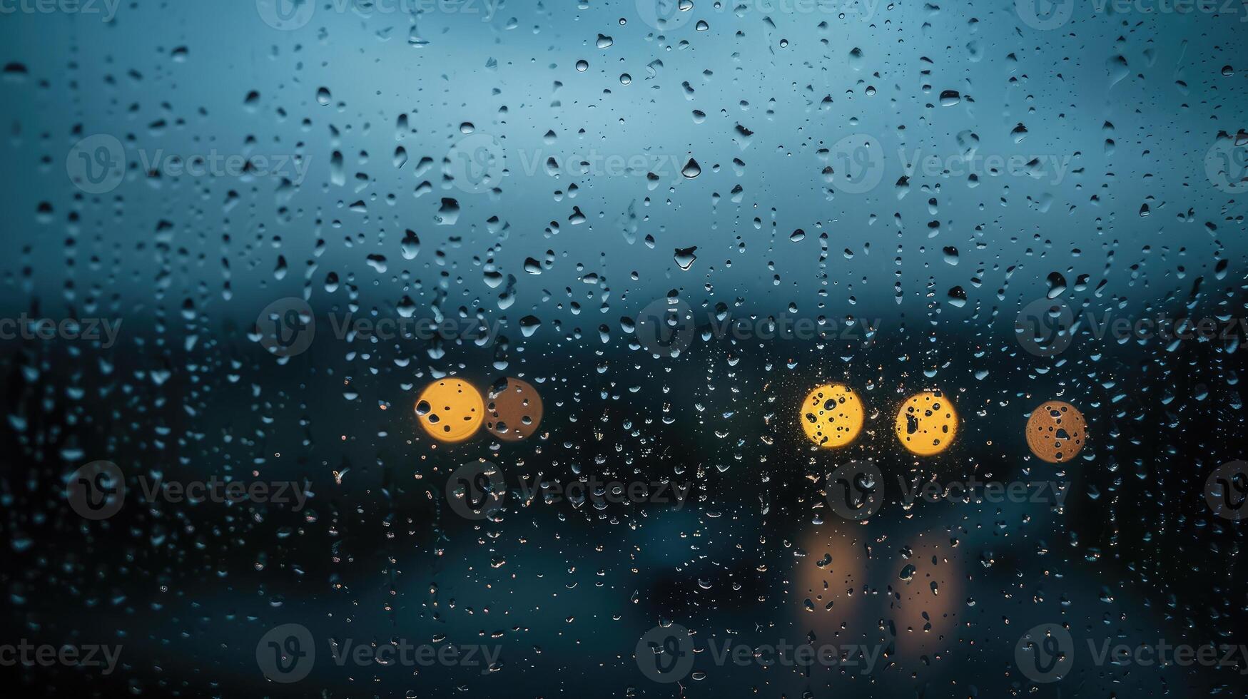 AI generated Rainy sky behind window glass. Gloomy and bad weather. photo