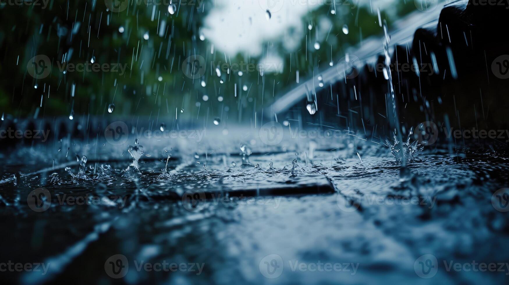 ai generado lluvia fluye abajo desde un techo abajo foto