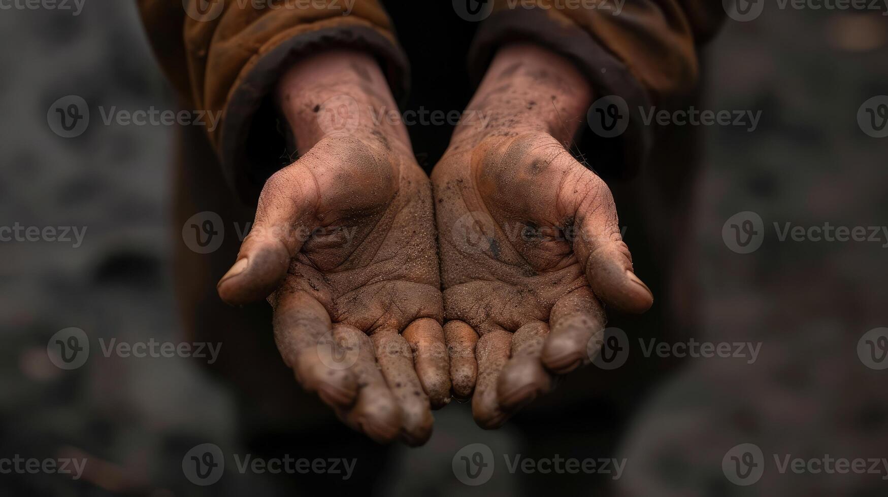 AI generated hands of beggar begging for money photo