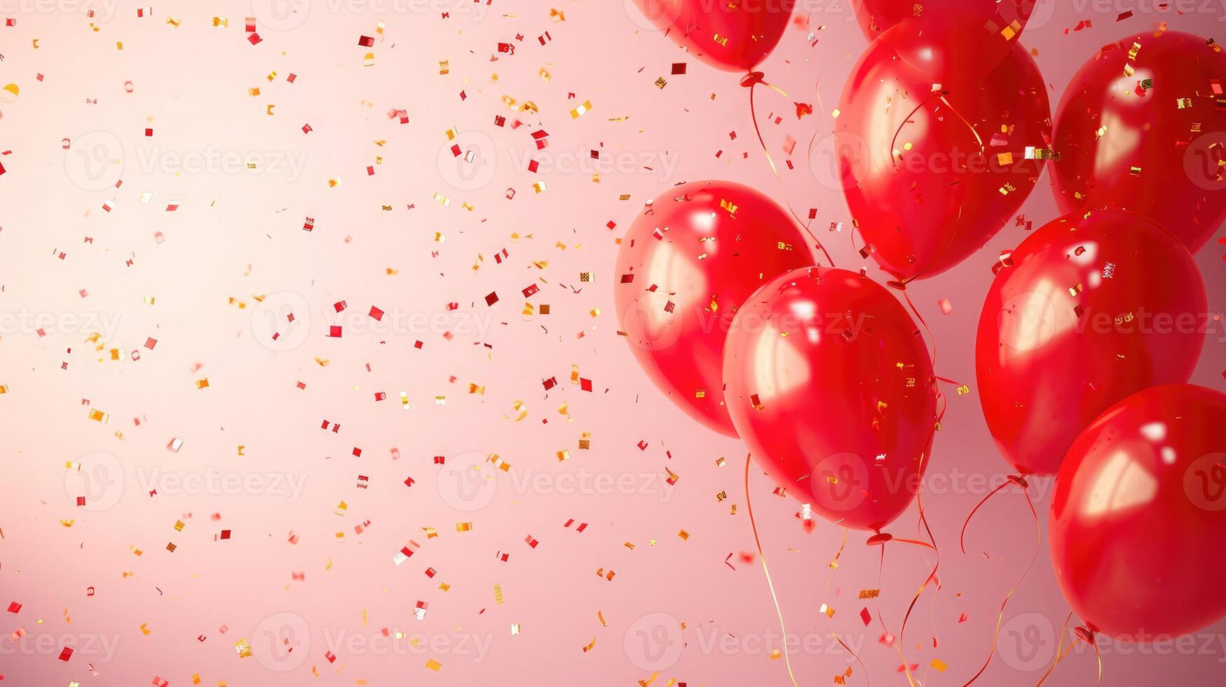 AI generated Birthday red balloons background design Happy birthday golden balloon and confetti decoration element for birth day celebration greeting card design photo
