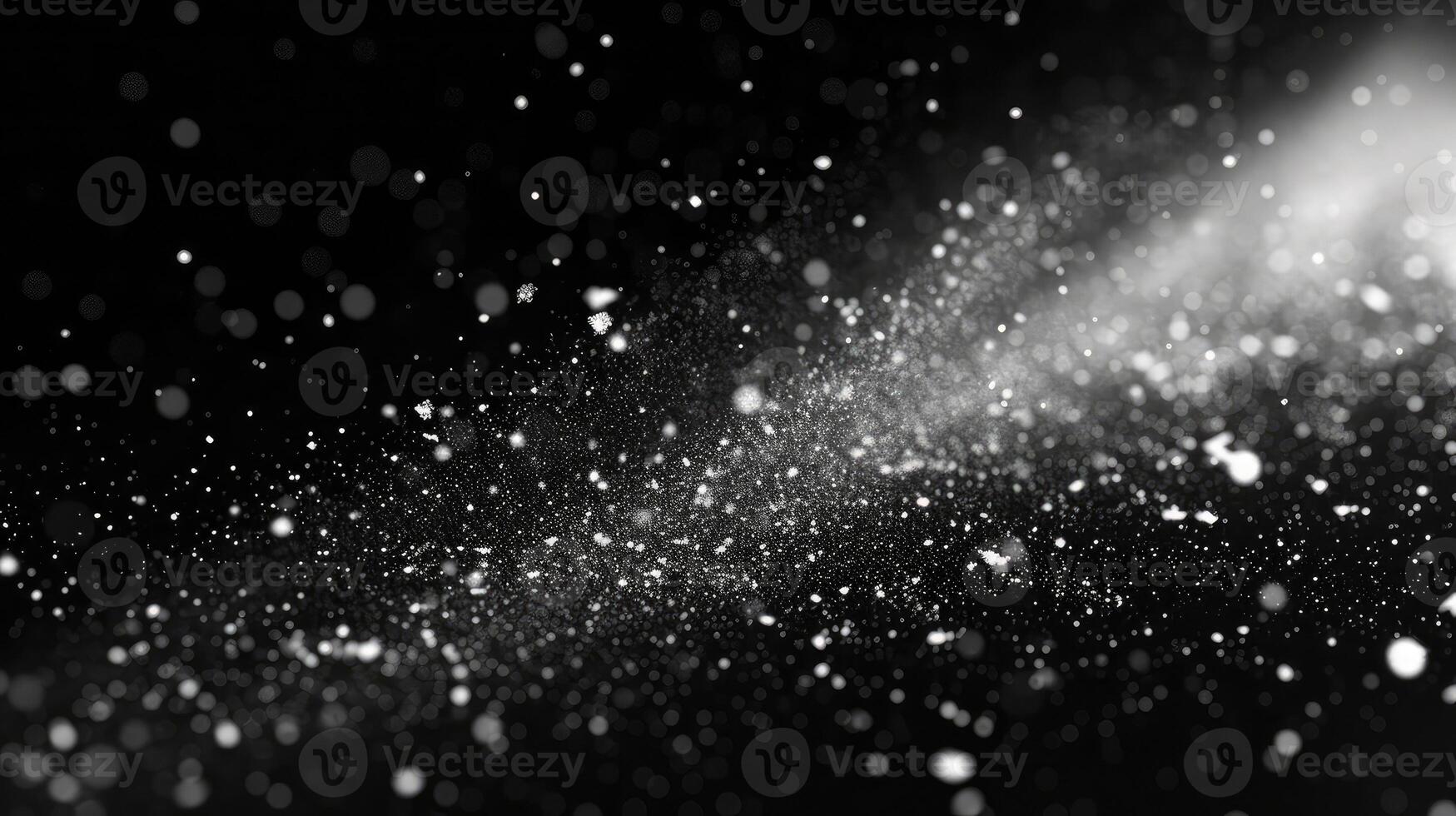 AI generated Texture of rain and fog on a black background overlay effect, Abstract splashes of Rain and Snow Overlay Freeze motion of white particles on black background photo