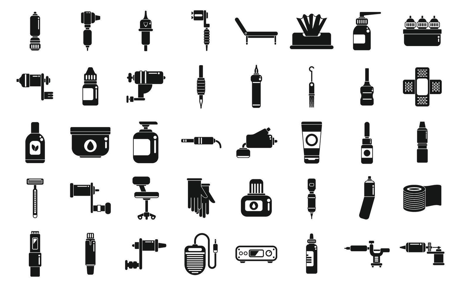 Tattoo equipment icons set simple vector. Machine needle vector