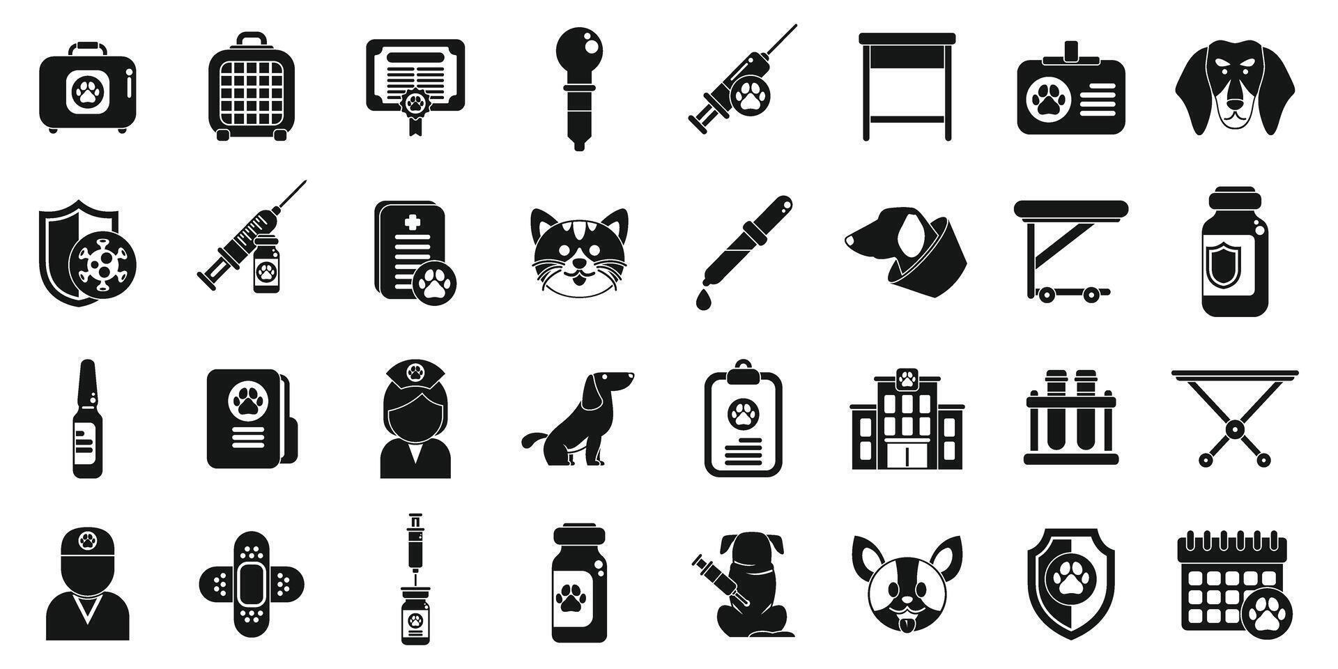 Pet vaccination icons set simple vector. Doctor medical vet vector