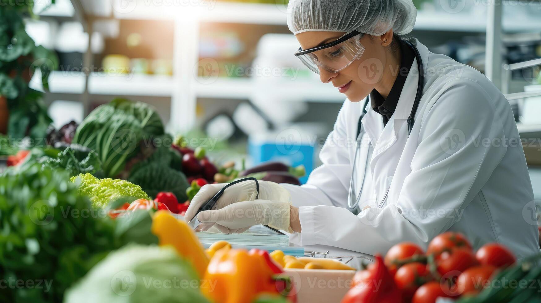 AI generated Food quality control expert inspecting specimens of groceries in the laboratory photo