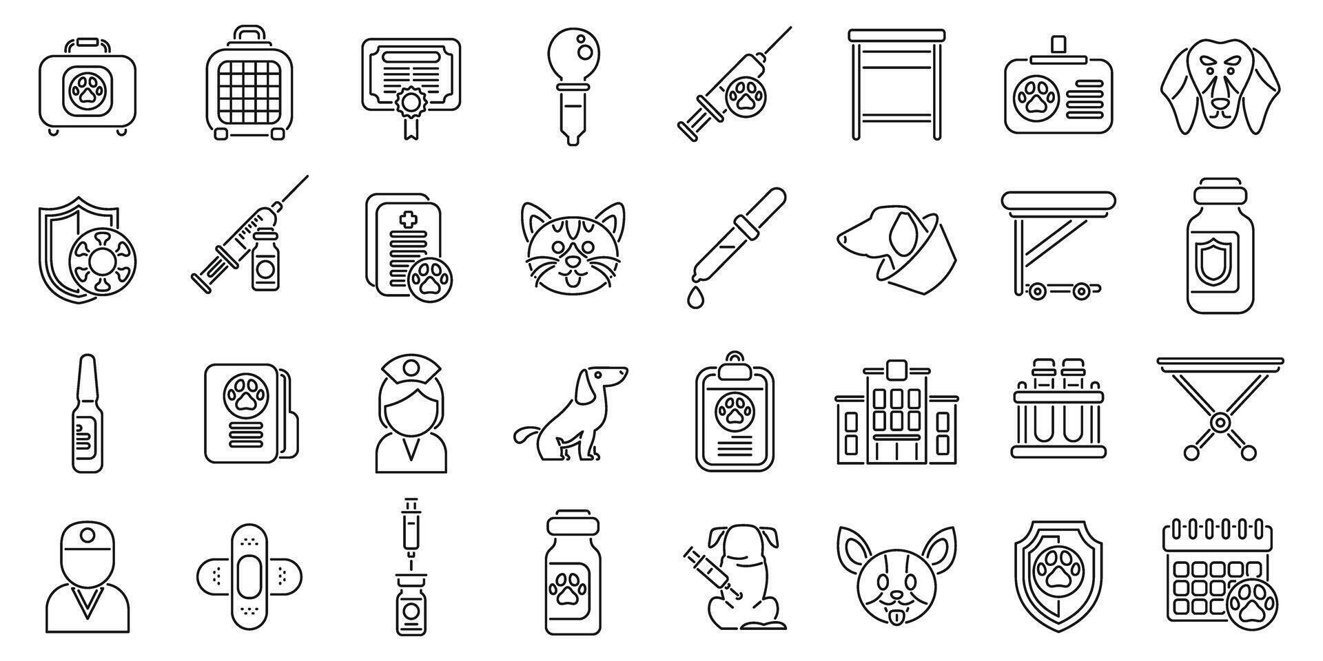 Pet vaccination icons set outline vector. Doctor medical vet vector