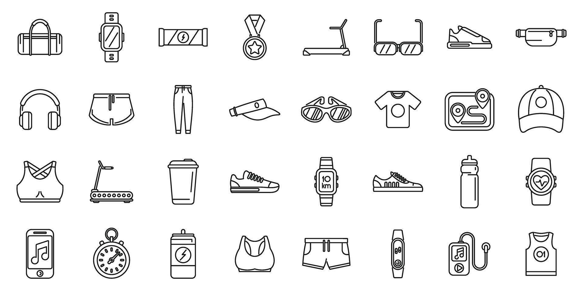 Running accessories icons set outline vector. Wrist pedometer vector