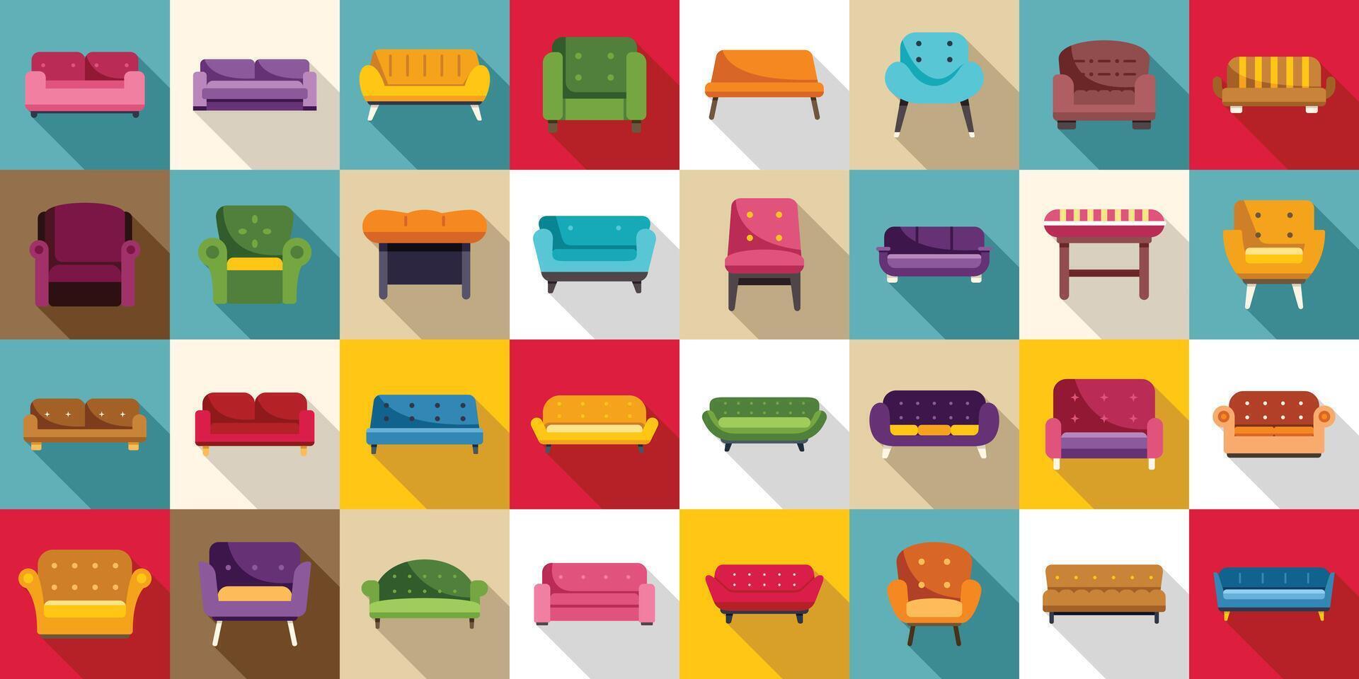 Furniture upholstery icons set flat vector. Cushion office comfort vector