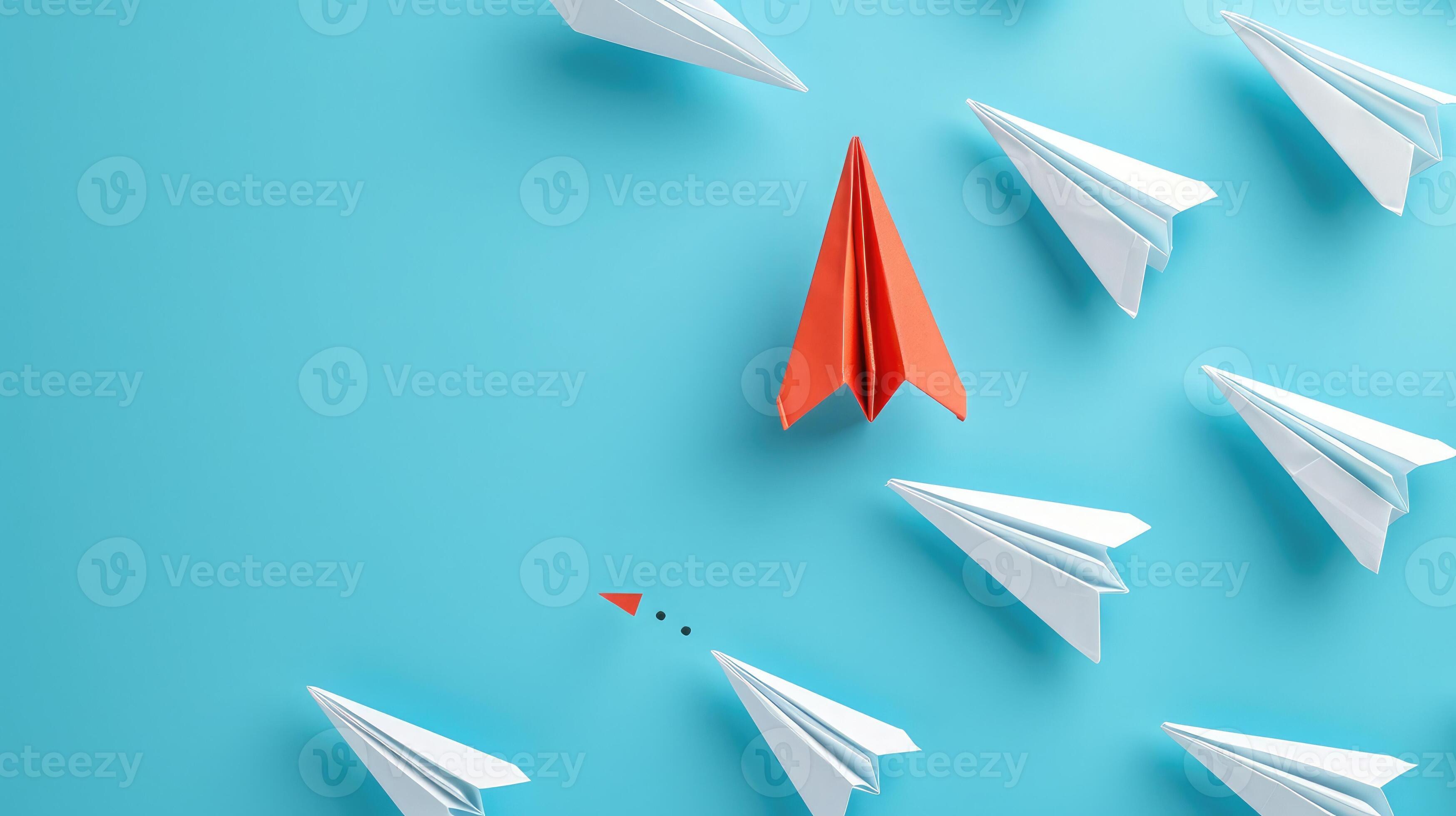 Ai generated group of paper plane in one direction and with one