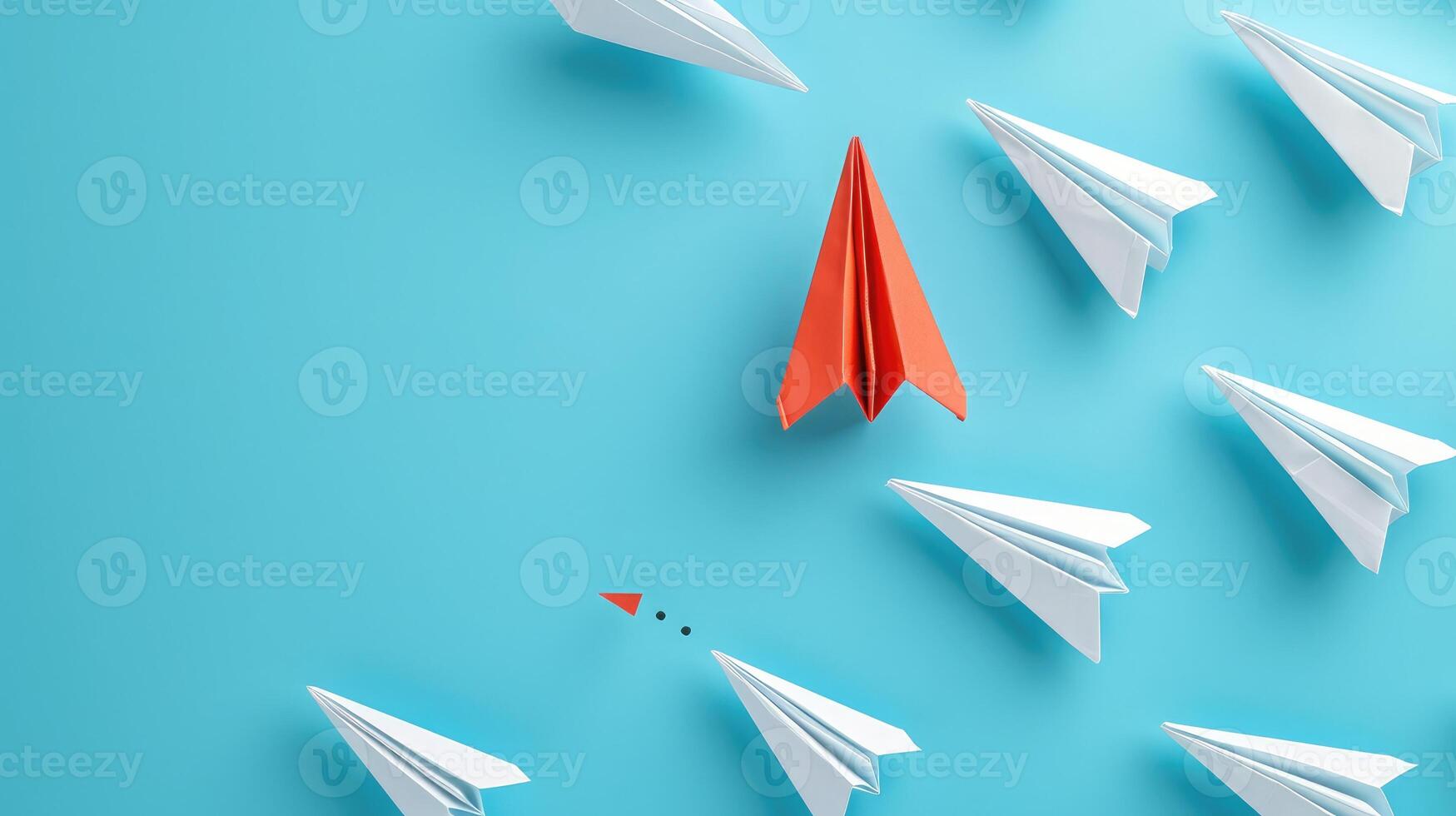 AI generated Group of paper plane in one direction and with one individual pointing in the different way. Business concept for new ideas creativity and innovative solution. photo