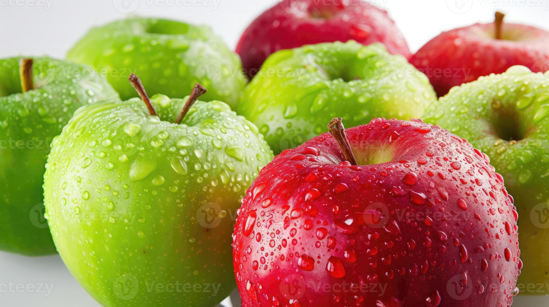 AI generated Red apple among green apples isolated on a white photo