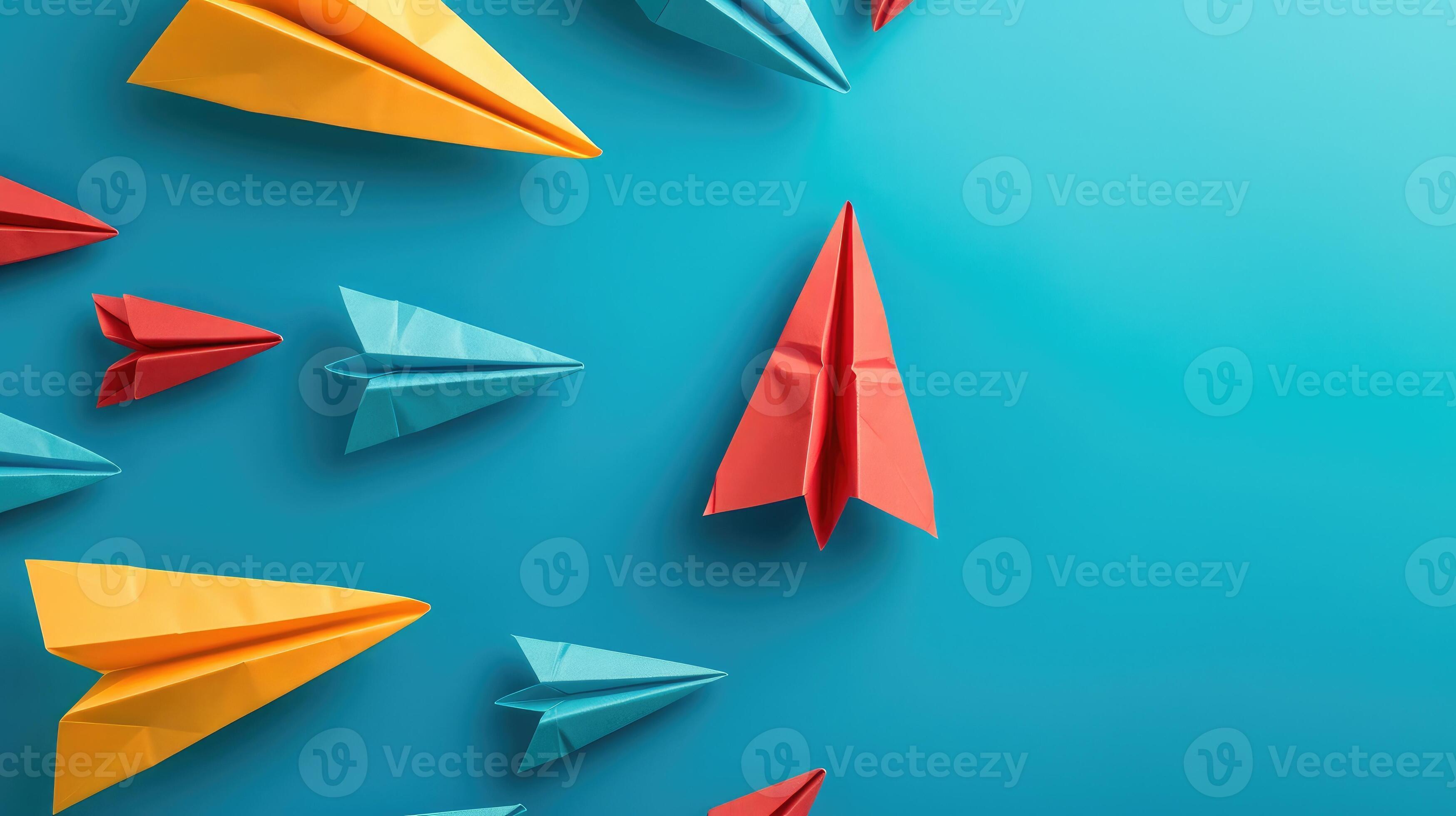 Ai generated group of paper plane in one direction and with one