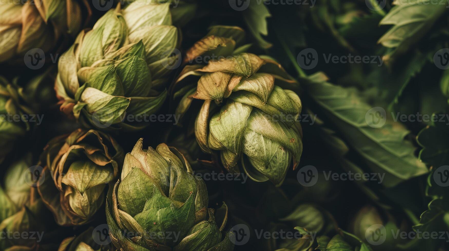 AI generated Close-up view of hop cones used in the brewing process photo