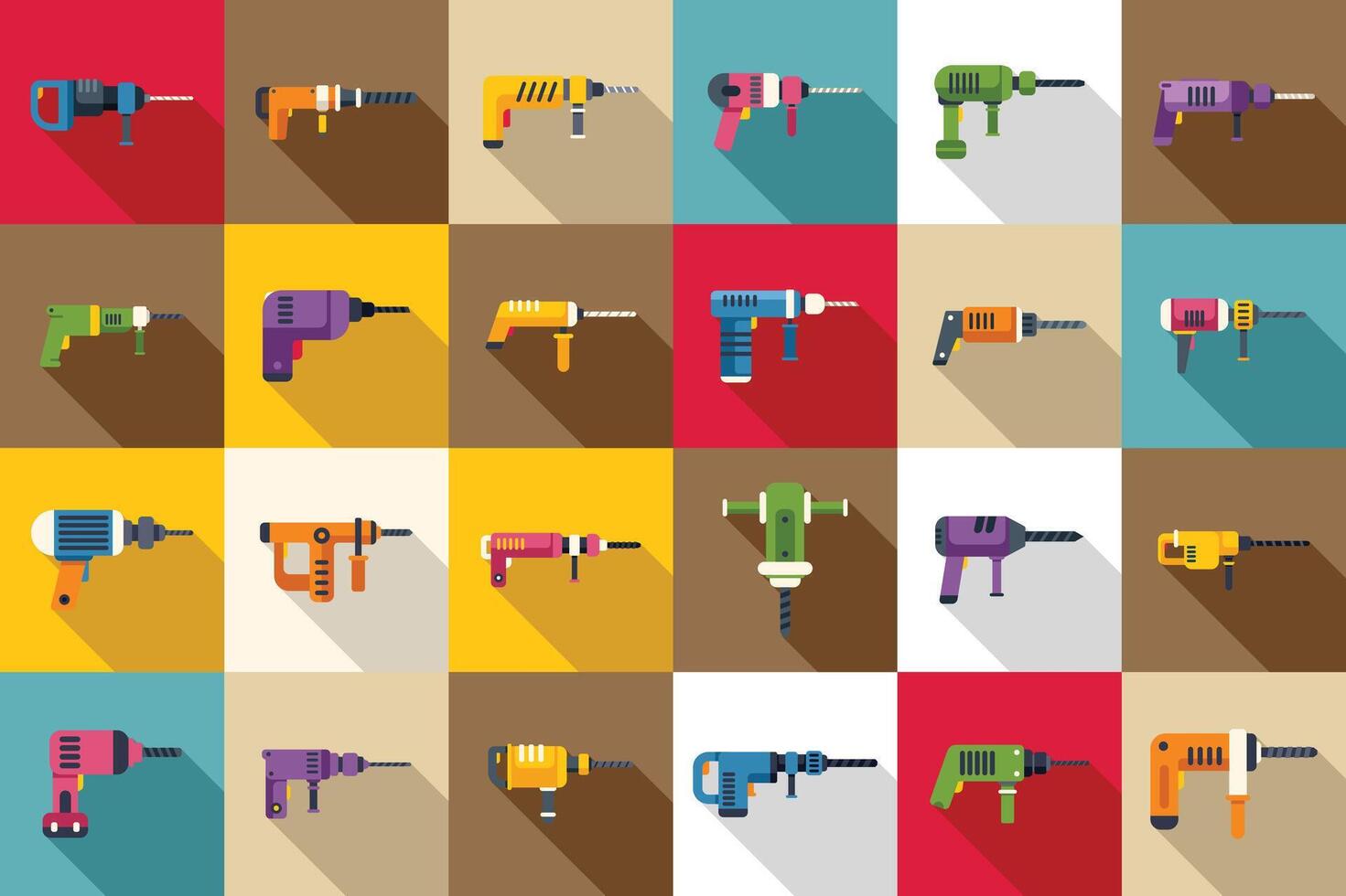 Electric hammer drill icons set flat vector. Construction tool vector