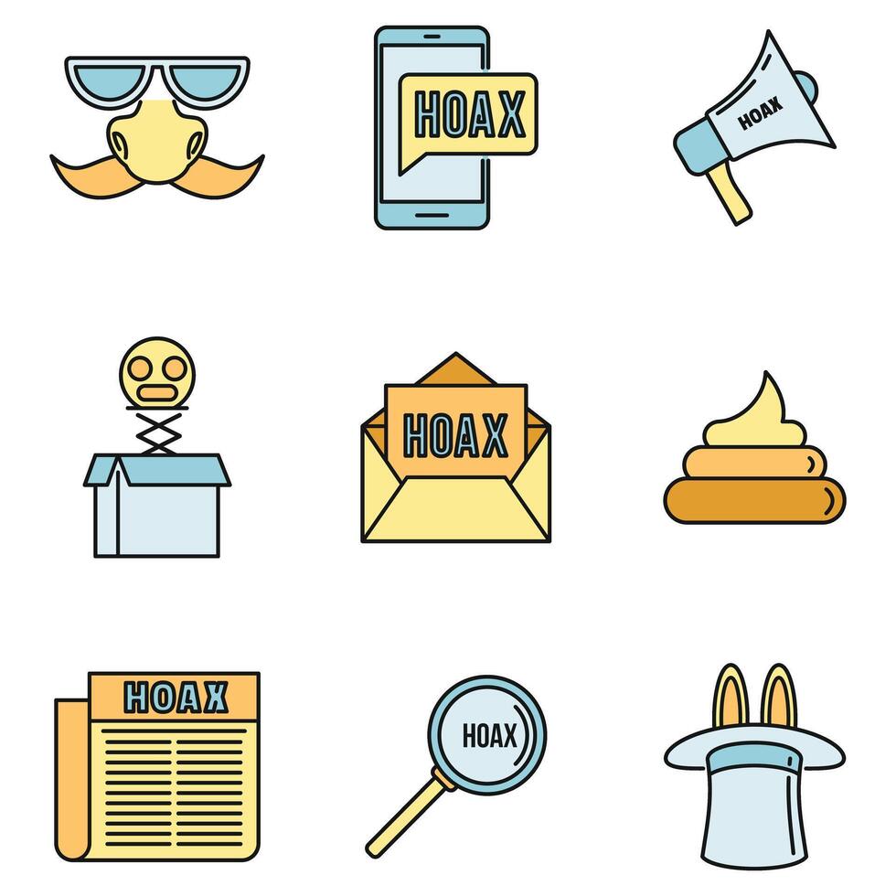Hoax fake icons set vector color line