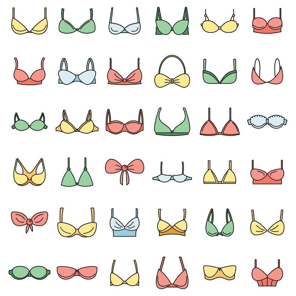 Modern bra icons set vector color line