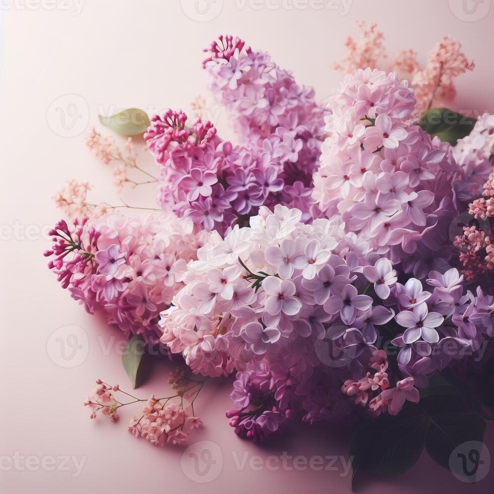 AI generated Lilac flowers banner with copy space. Beautiful natural floral background photo