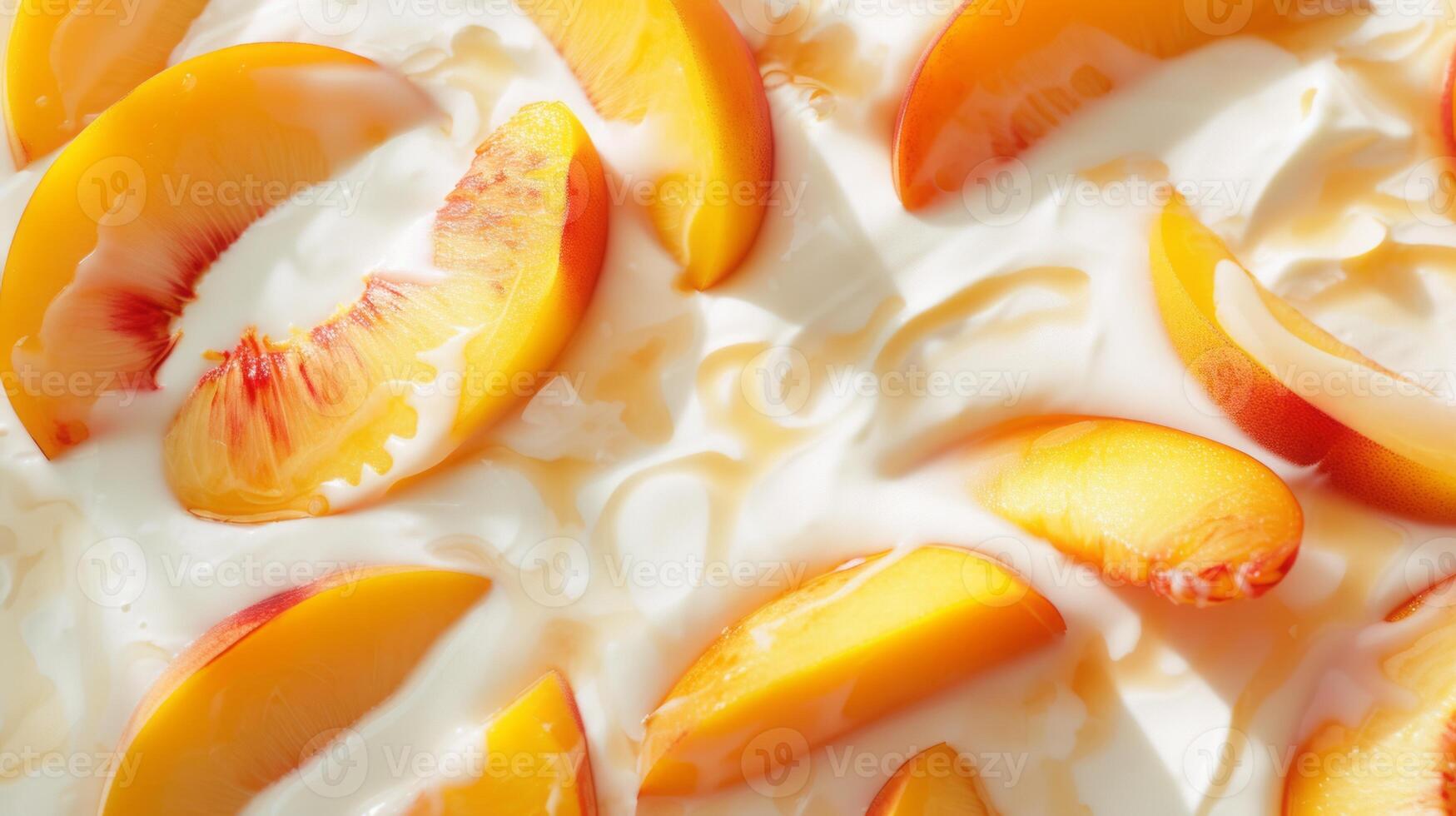 AI generated Close-up of peach slices in yogurt photo