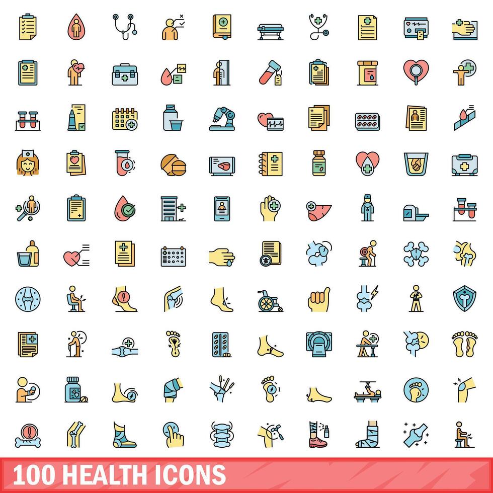 100 salud íconos colocar, color línea estilo vector