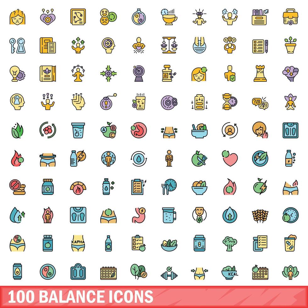 100 equilibrar íconos colocar, color línea estilo vector