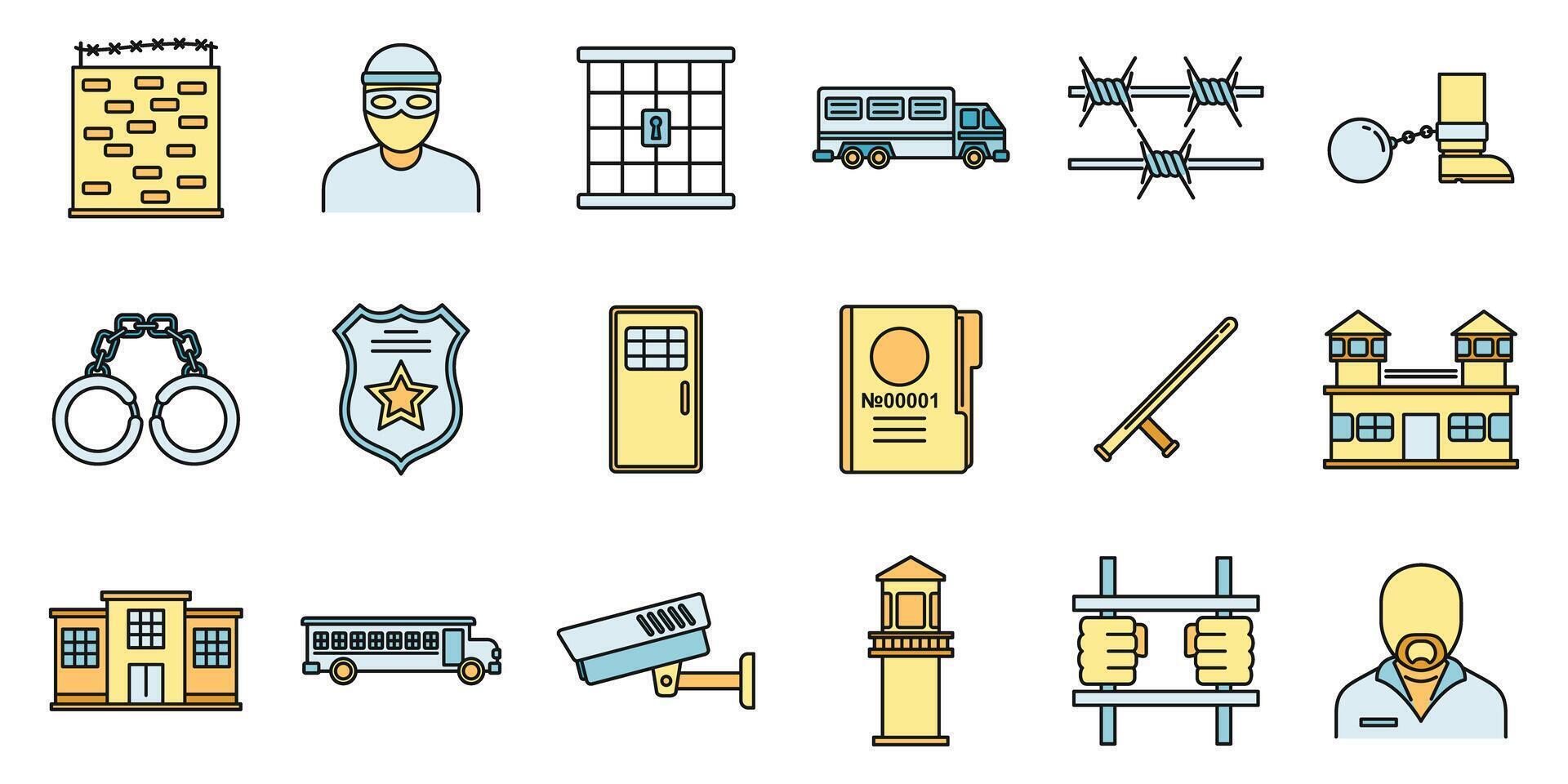 Prison human icons set vector color line