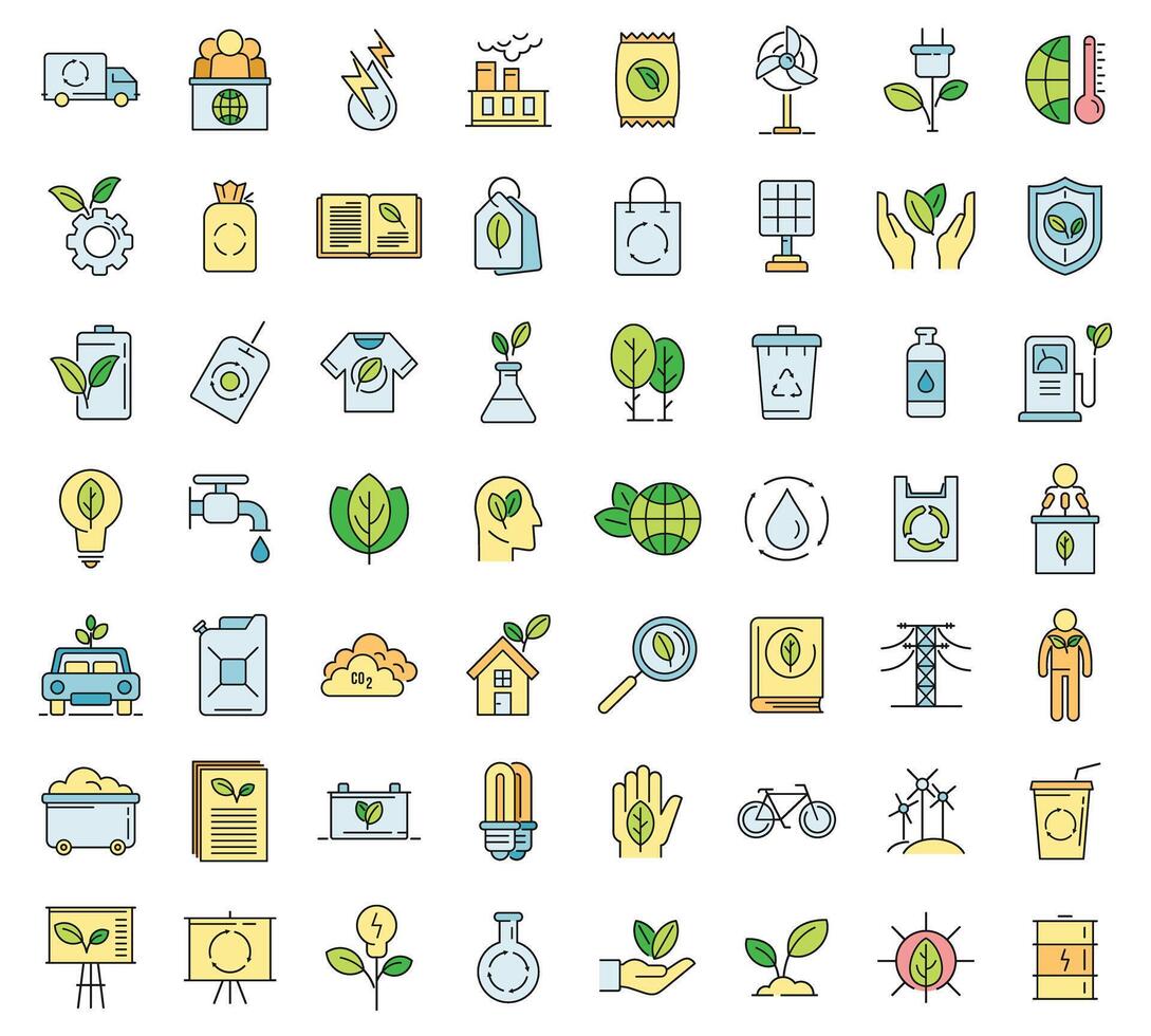 Ecologist icons set vector color line