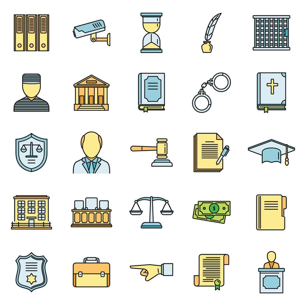 Public prosecutor icons set vector color line