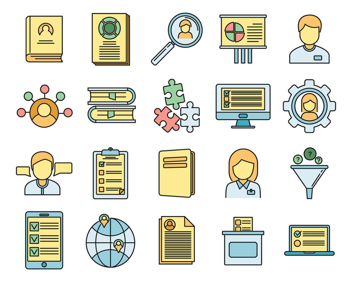 Sociology school icons set vector color line
