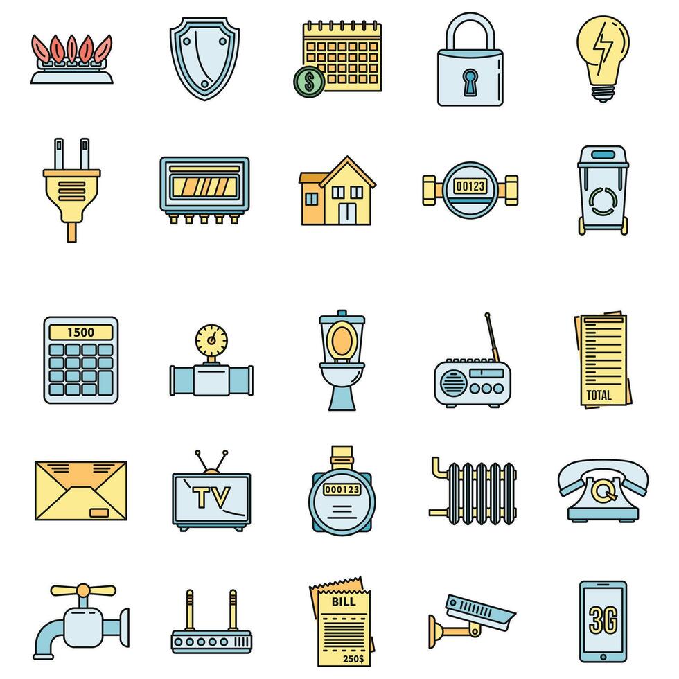 Smart utilities icons set vector color line