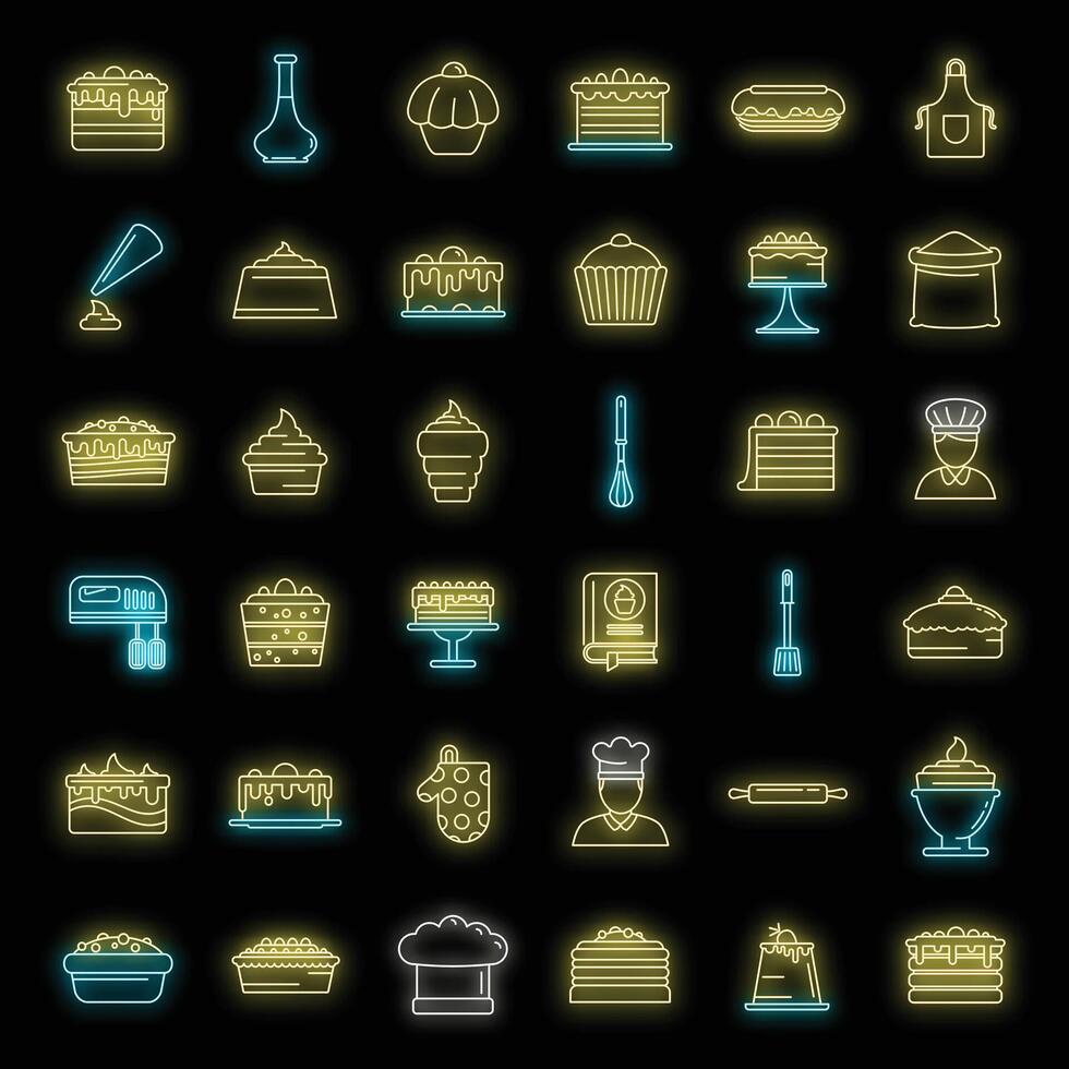 Confectioner home icons set vector neon