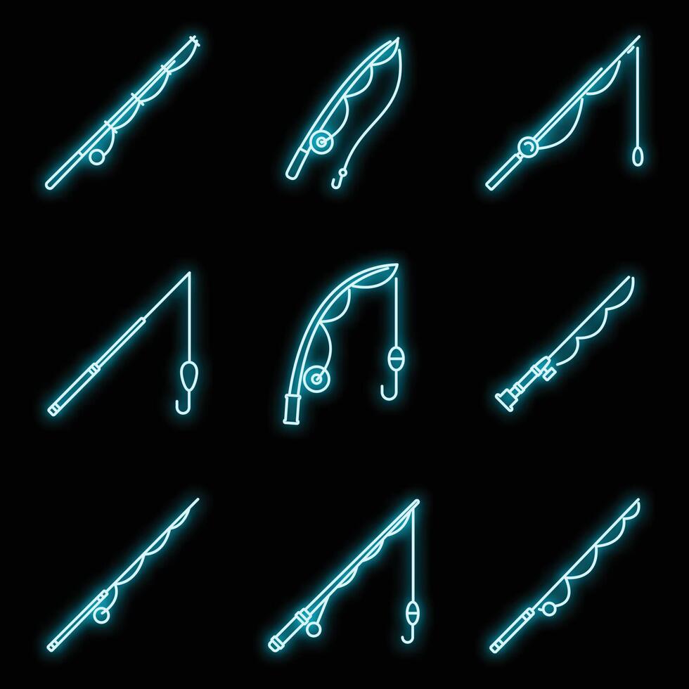 Modern fishing rod icons set vector neon