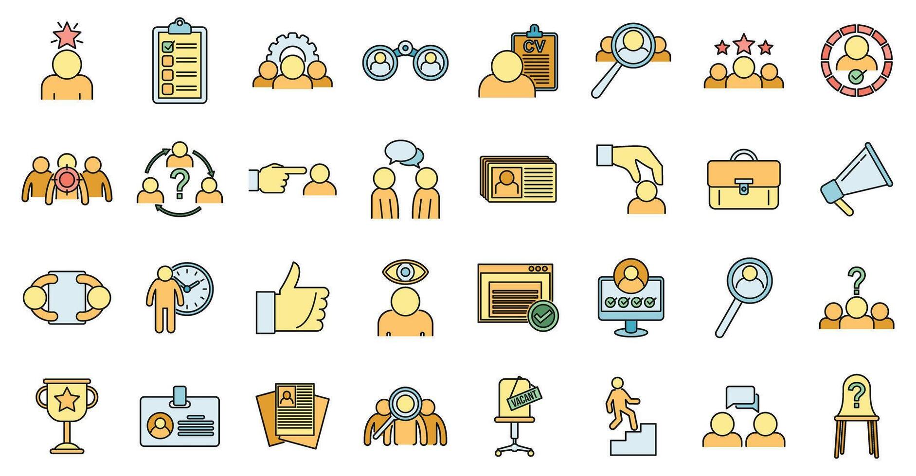 Recruiter agency icons set vector color line