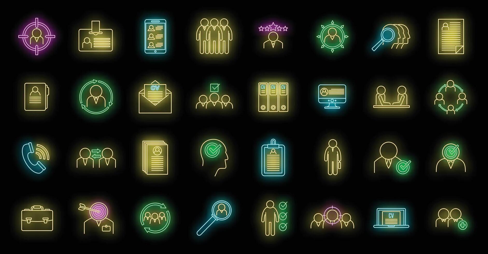 Headhunter staff icons set vector neon