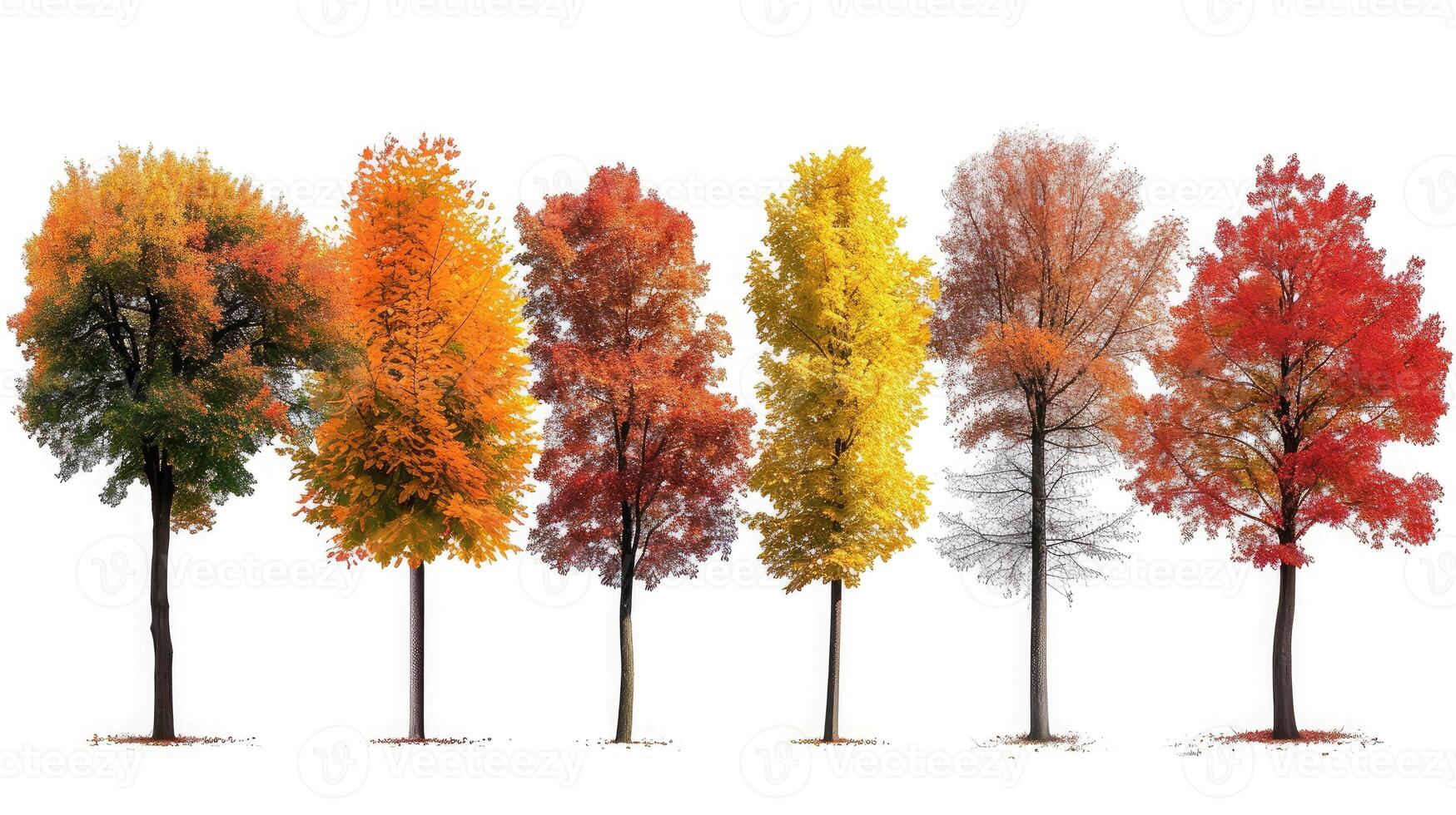 AI generated Collection autumn trees is isolated on white background photo