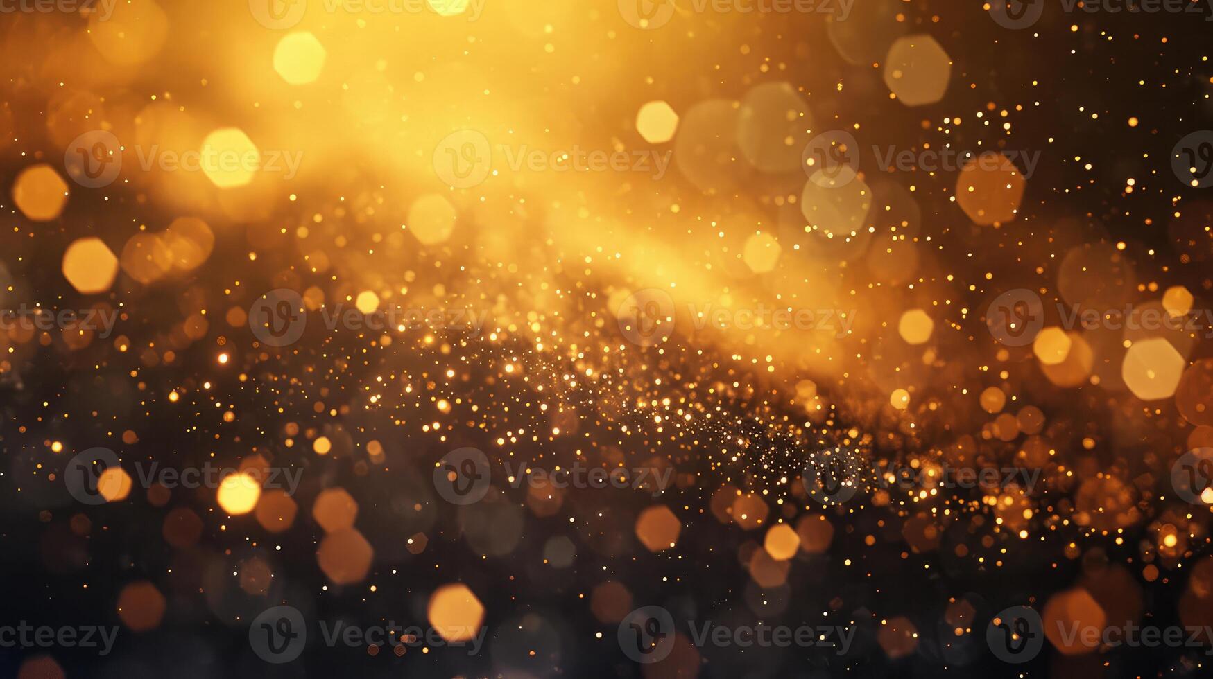 AI generated Golden focus lights with sparkle dust background photo