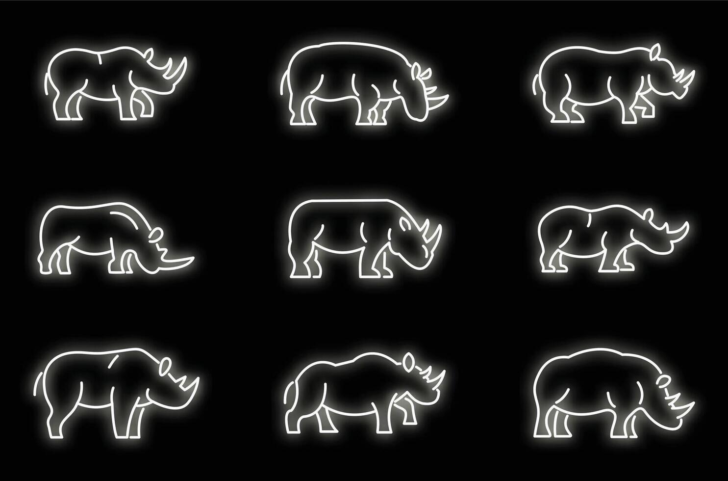 Rhino icons set vector neon