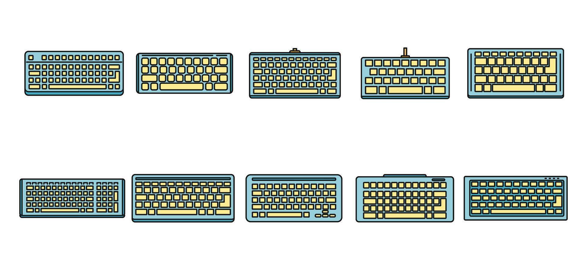 trabajo teclado íconos conjunto vector color línea