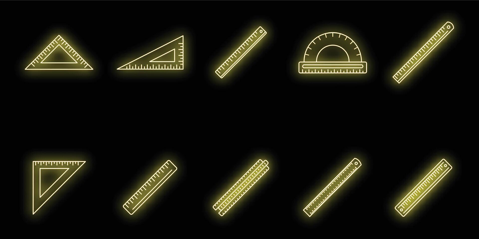 School ruler icons set vector neon