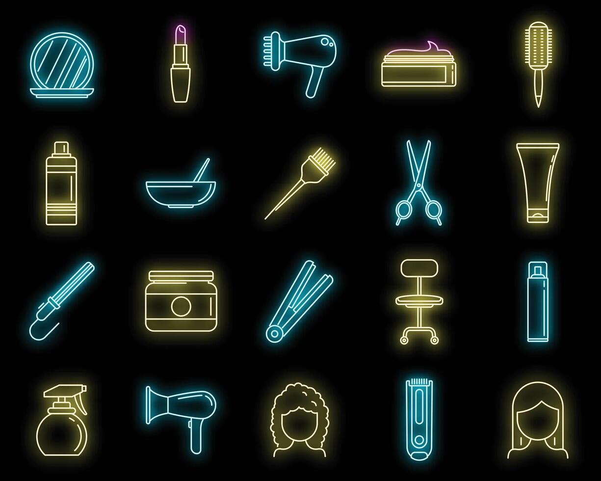 Hair stylist icons set vector neon