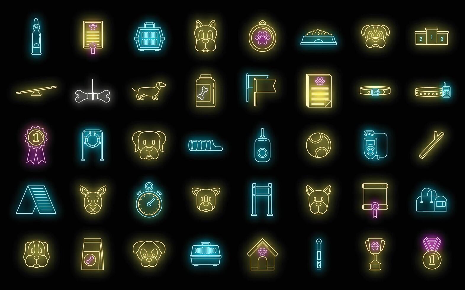 Dog handler trainer icons set vector neon