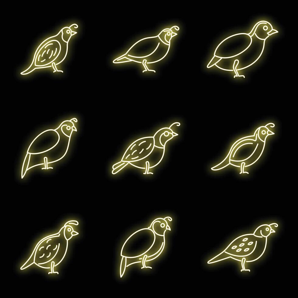 Quail bird icons set vector neon