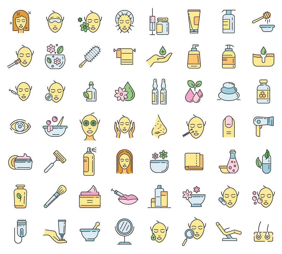 Beautician icons set vector color line