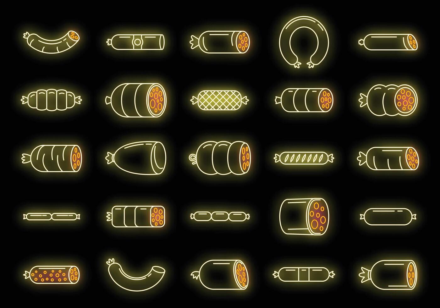 Sausage fresh icons set vector neon